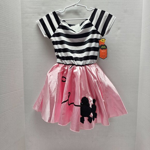 New 50s Girls Kid Child Pink Black Stripped Poodle Dog Dress Costume S Small 4 - Picture 8 of 15